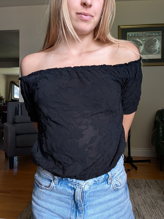 Dynamite Tops - Black Off-Shoulder Lace Women's Top